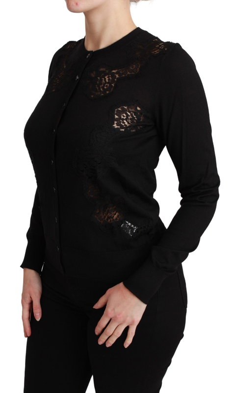 Black cashmere lace cardigan sweater-null
