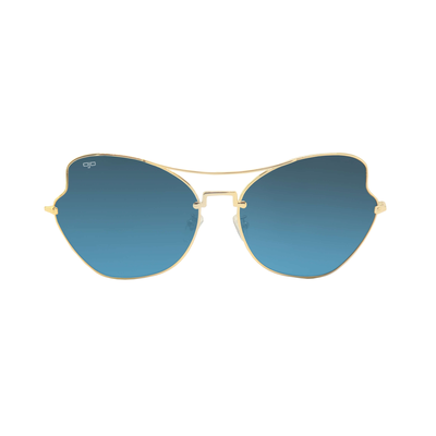 Ojo everyday sunglasses golden frame and temples with blue lenses