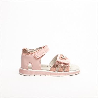 Kido shiny print detail with heart decorative detail girls sandals, Pink, medium