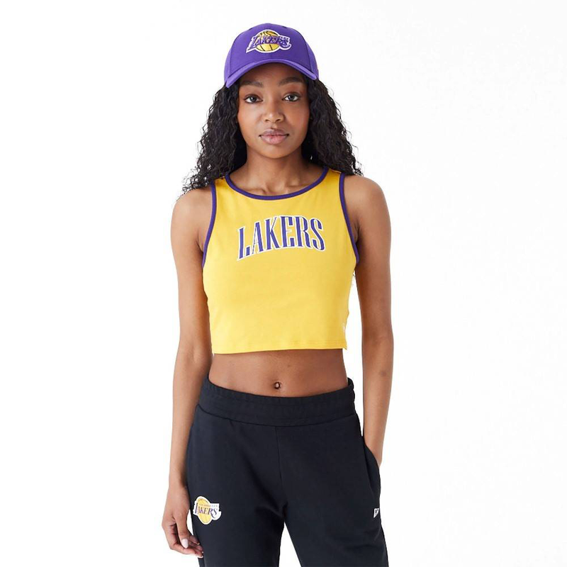 New era la lakers womens womens nba team wordmark crop tank top-null