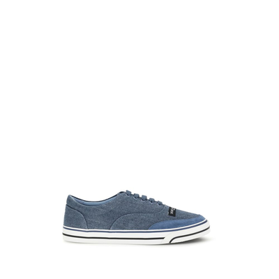 Blue linen low top sneakers, Blue, medium
