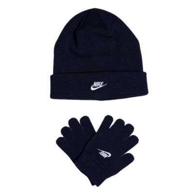 Youth club beanie/glove set, Midnight Navy / White, medium