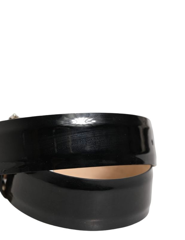 Black leather crystal metal buckle belt-null