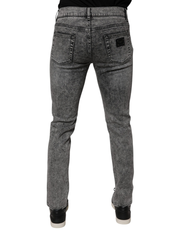 Dark gray washed cotton slim fit denim jeans-null