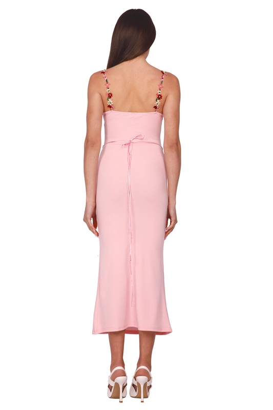 Midi dress with embroidered flowers-null