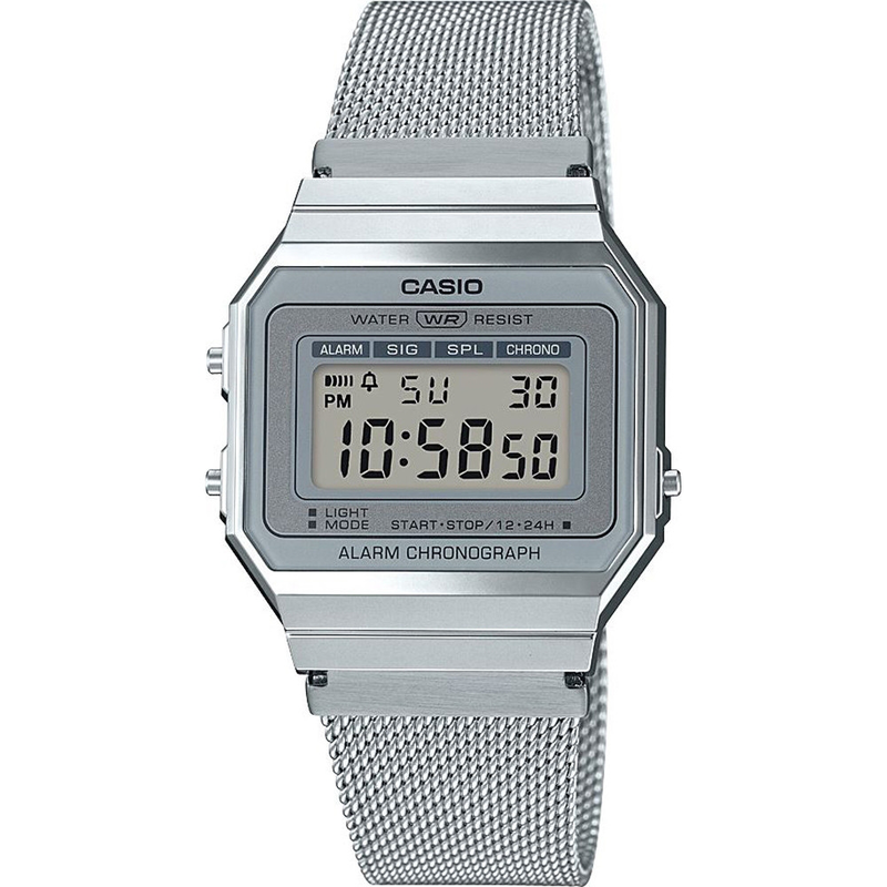 Casio unisex 36.00mm quartz watch with lcd digital dial and silver mesh bracelet strap a700wem-7aef-null