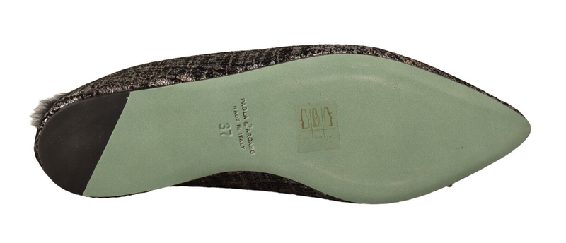 Gold jacquard leather embellished slip on shoes-null