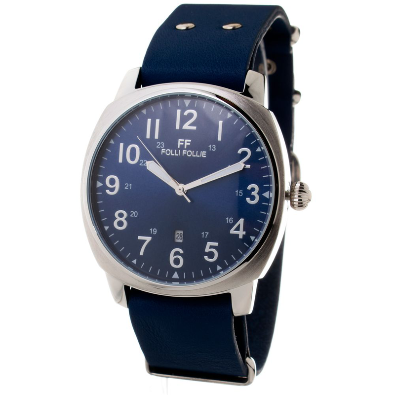 Blue leather dress watch-null