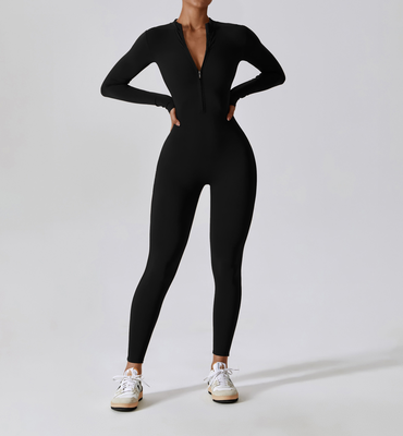 Amor long sleeve zipper jumpsuit, Black/black, medium