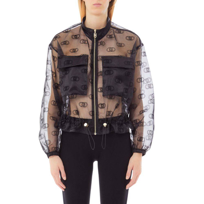 Printed organza jacket, Black, medium