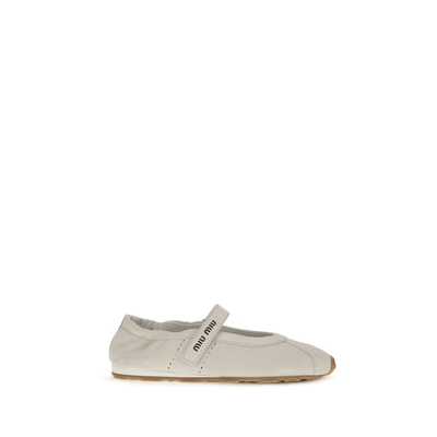 White calf leather bos taurus ballet flats, White, medium