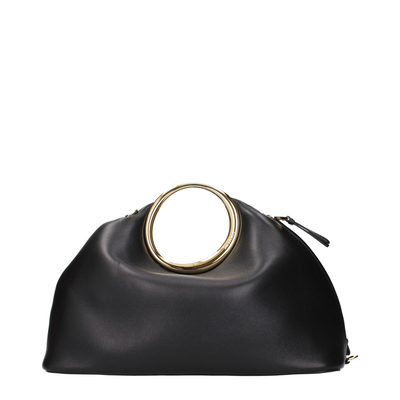 Black leather handbag, Black, medium