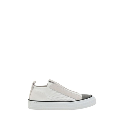 White nylon low top sneakers, White, medium