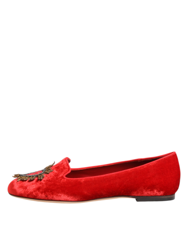 Red velvet dg heart loafers flat shoes-null