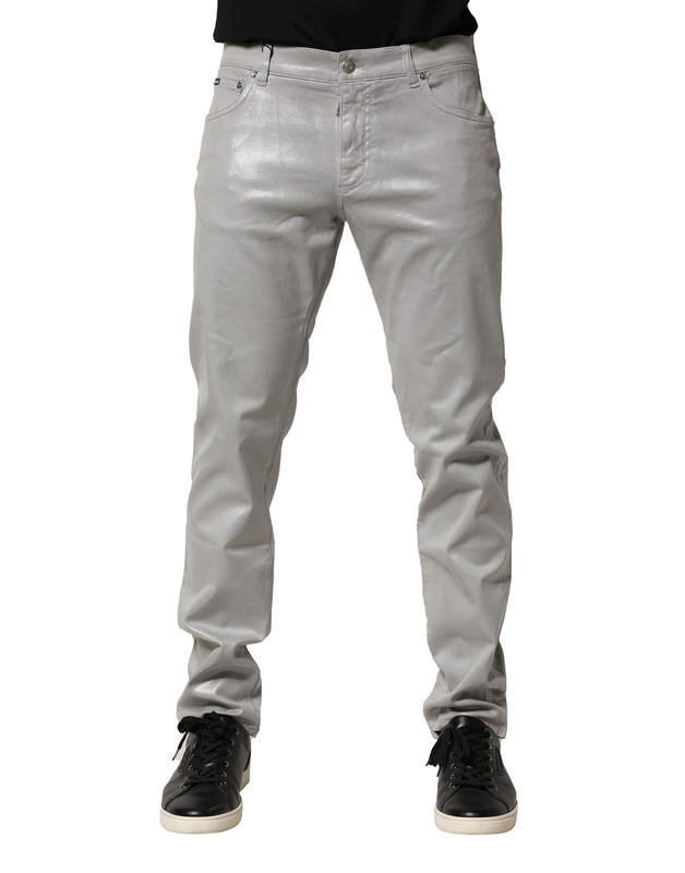 Silver cotton stretch slim denim jeans-null