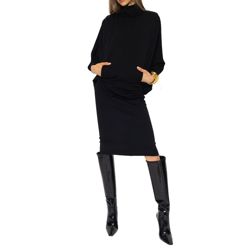 Black wool casual dress-null