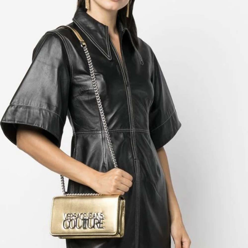 Silver logo golden shoulder bag-null