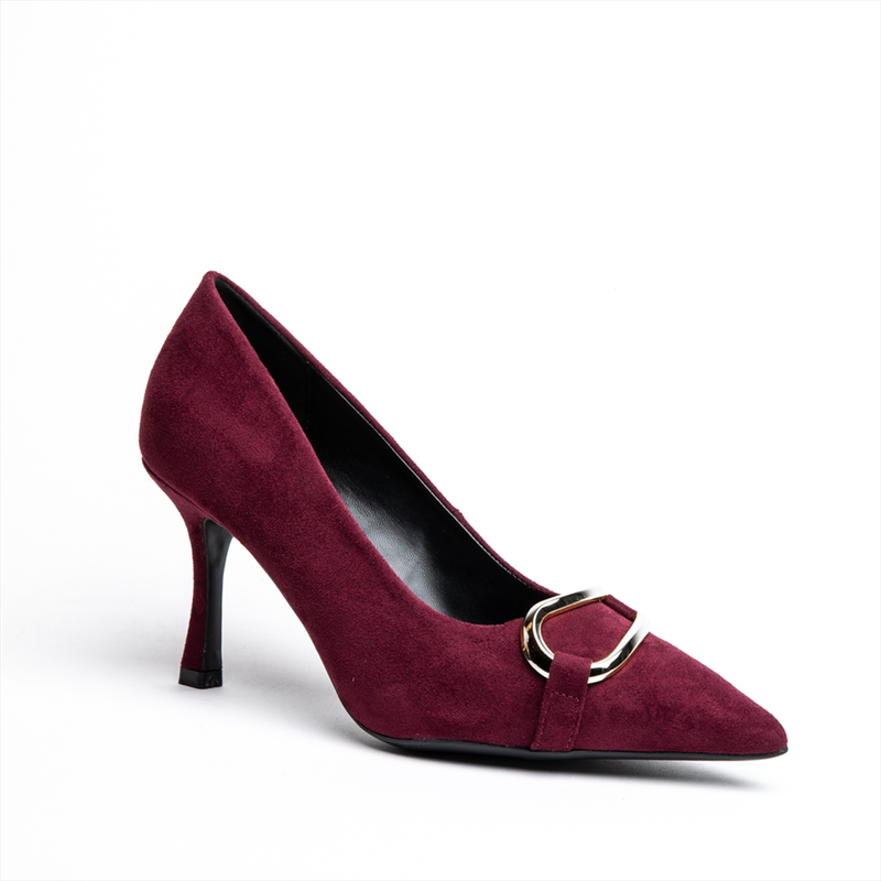 Miss belgini high heeled suede pumps with metal gold embellishment-null