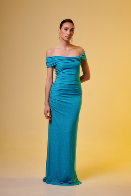 Sampi apollonia off-shoulder maxi dress, Blue, medium