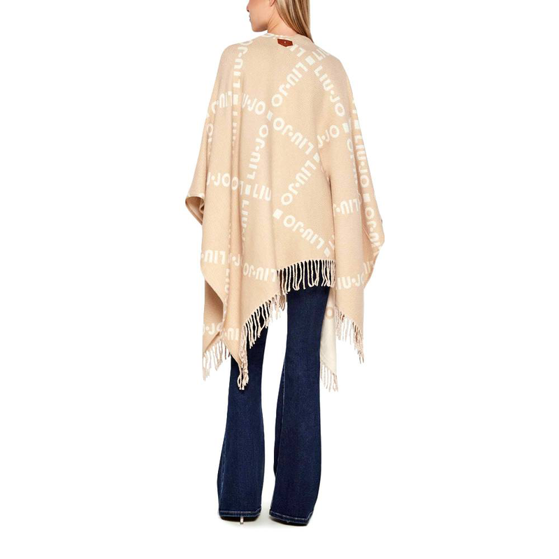 Liu Jo poncho with logo and fringes-null