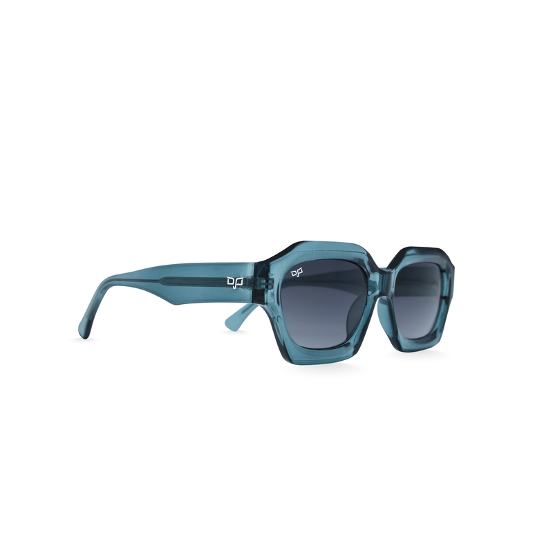 OJO sunglasses classic square clear blue frame and temples and gradient blue lenses rx image number null