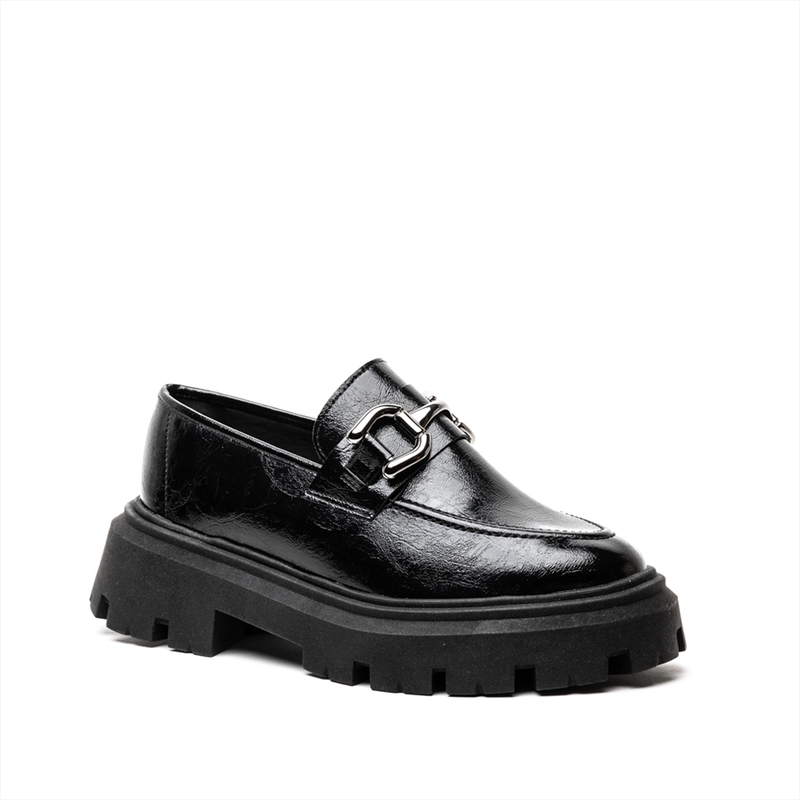 Zatz patent black loafers with chain embellishment-null