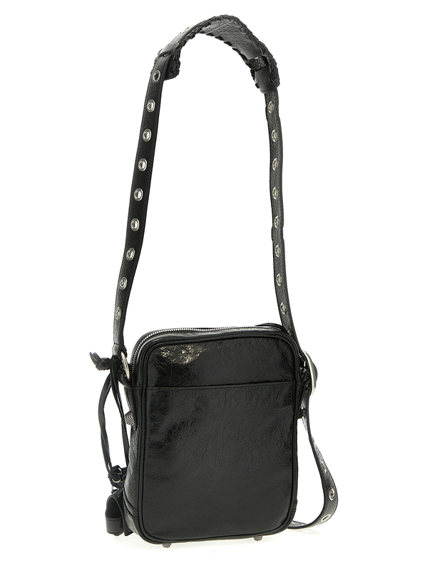 Black lamb leather crossbody bag-null