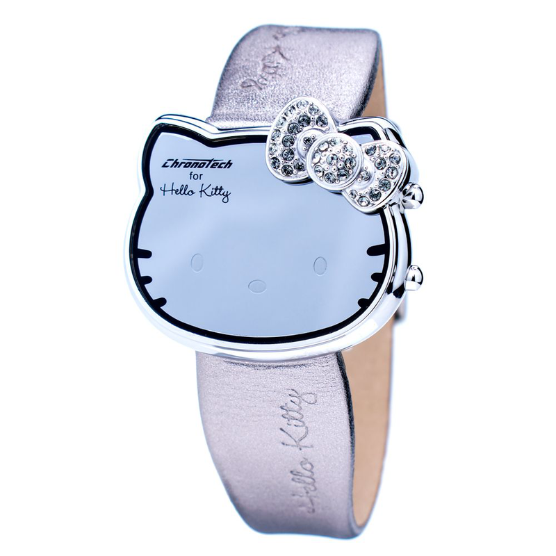 Silver leather digital watch-null
