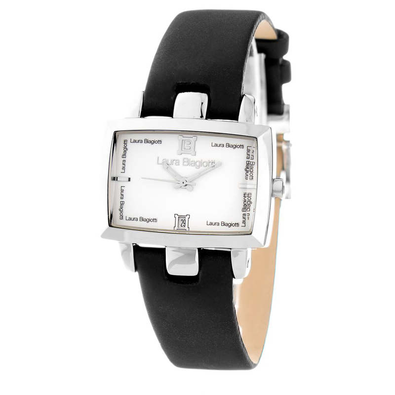 Black leather dress watch-null