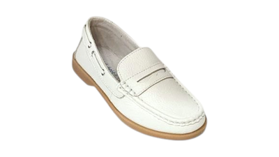 White boys leather moccasin, White, medium