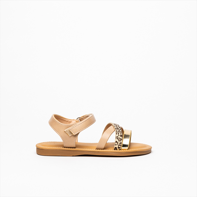 Miss belgini leopard and gold detail girls sandals