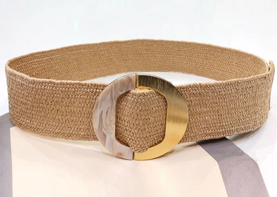 Round buckle straw belt natural