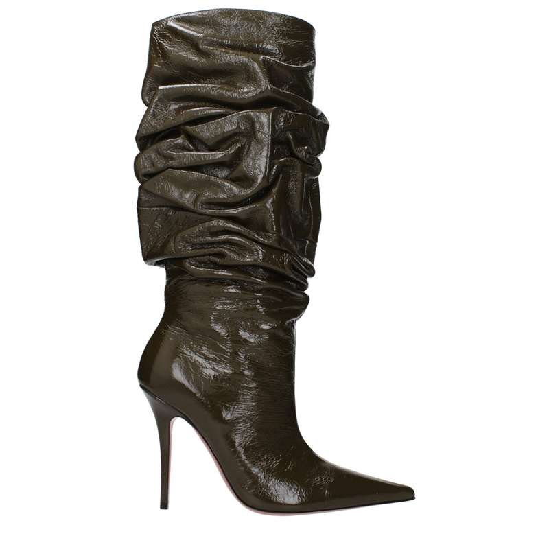 Green leather high heel boots-null