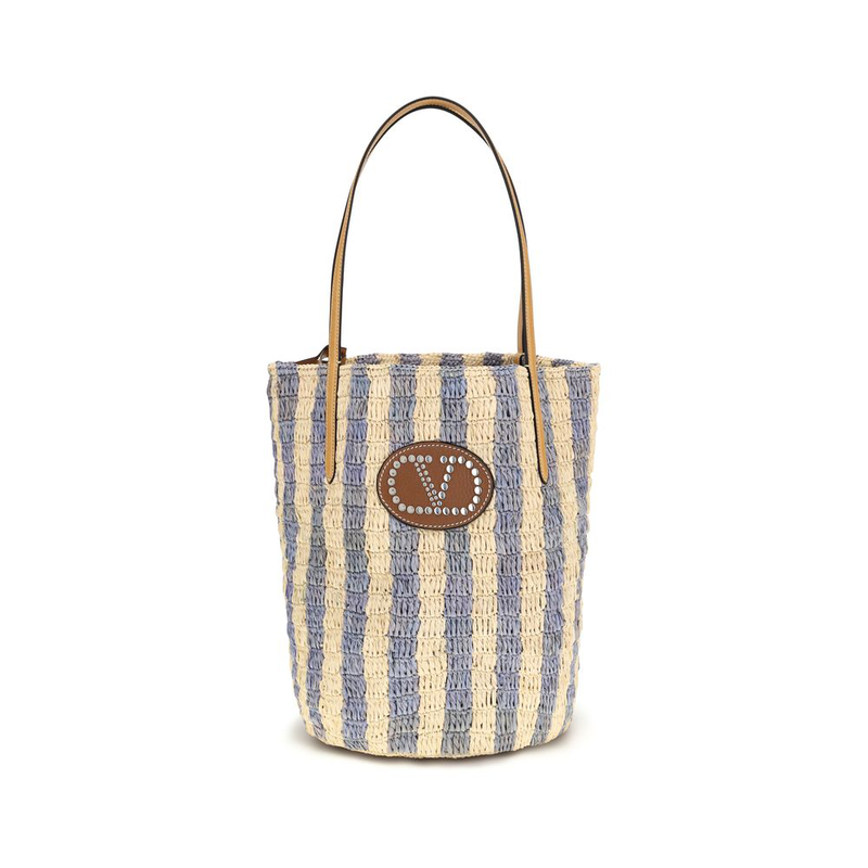 Blue raffia backet bag-null