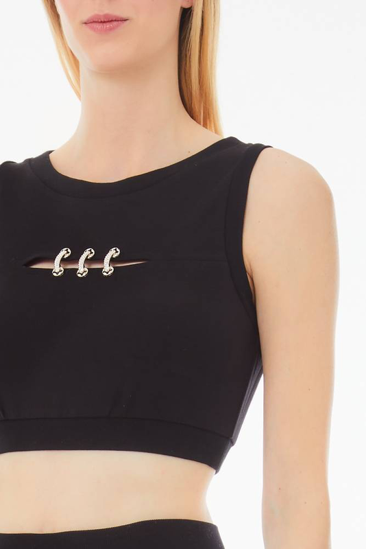 Cropped tank top with bejewelled details-null