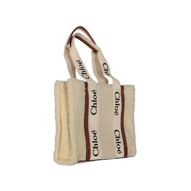 Beige lamb fur tote bag-null