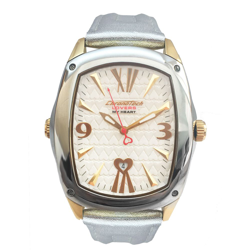Gold leather dress watch-null