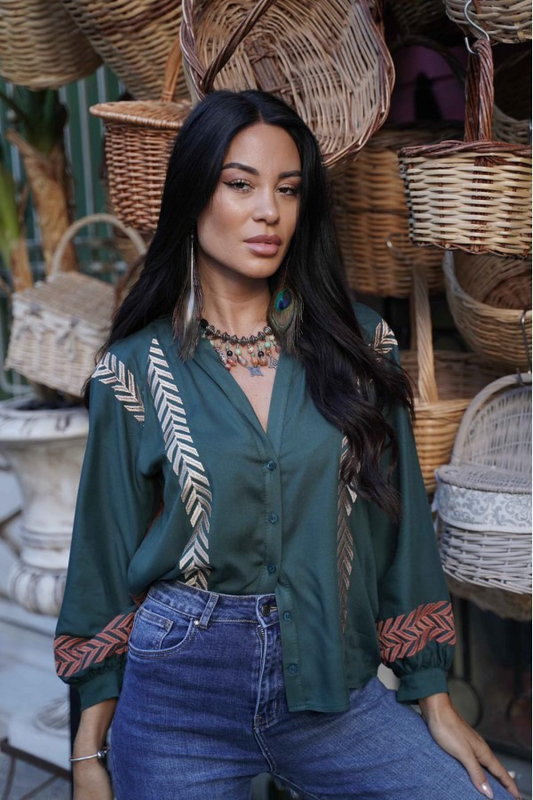 Boho shirt by donna martha - green cypress , l-null