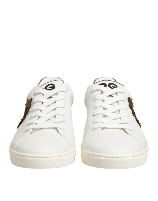 White leather heart embellished sneakers shoes-null