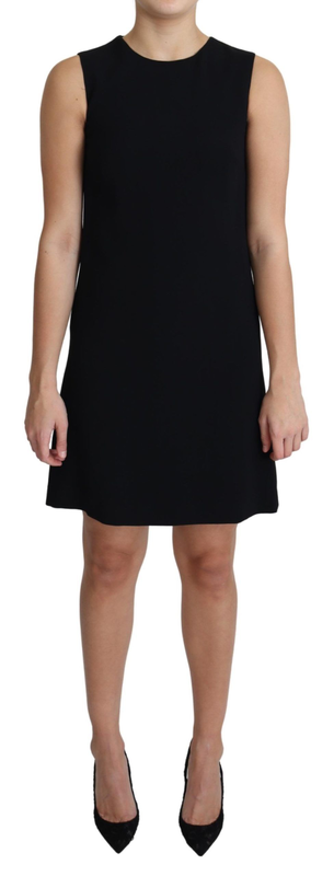 Black viscose stretch a-line shift mini dress-null