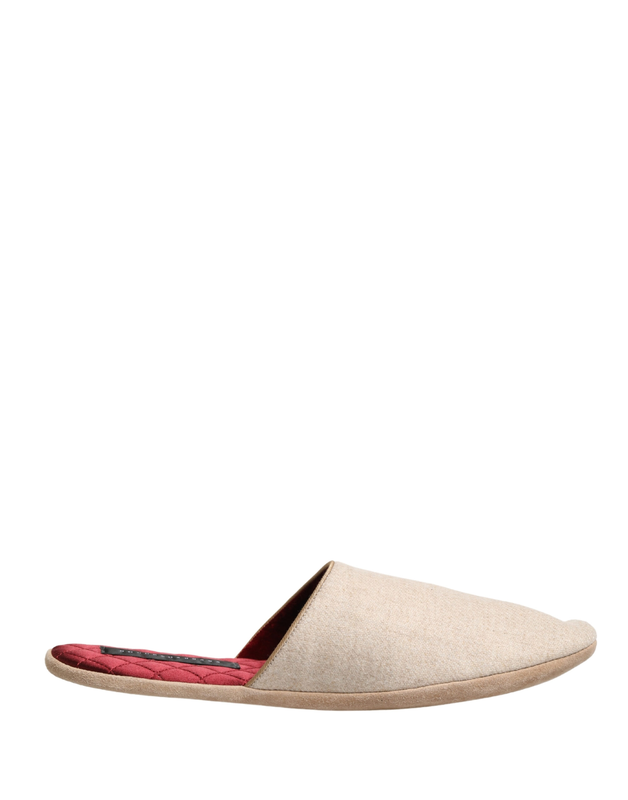 Beige shetland wool red quilted slippers shoes-null
