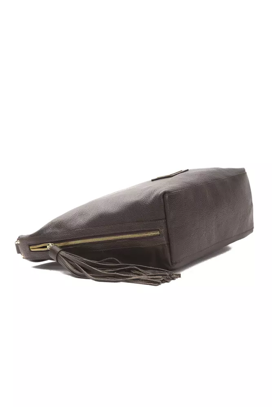 Brown leather women shoulder bag-null