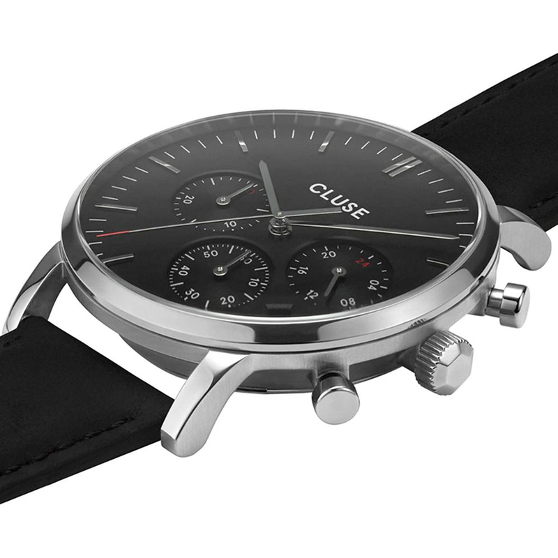 Black leather dress watch-null