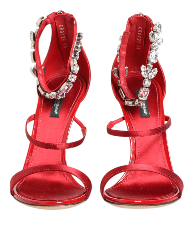 Red satin crystals keira sandals heels shoes-null