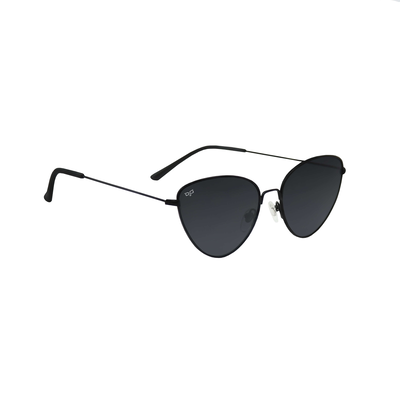 OJO trend sunglasses cat eye shiny black frame and temples with black matt tips and black lenses, , medium