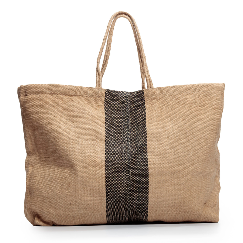 Long handled extra large jute poresh bag central black-null