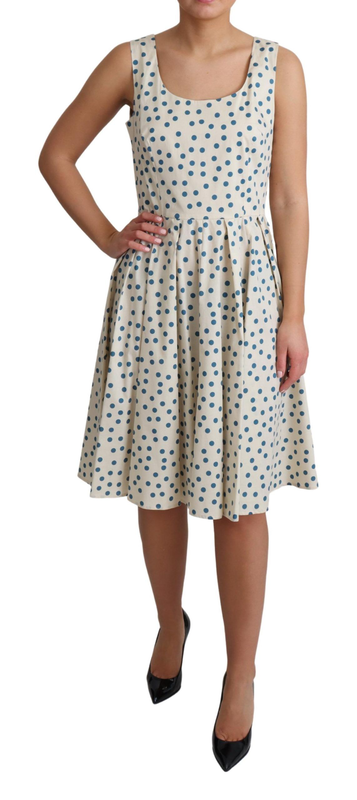 Beige dotted cotton a-line gown dress-null