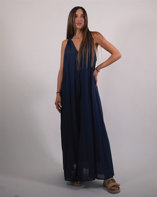 Long linen dress 25406, Blue, medium