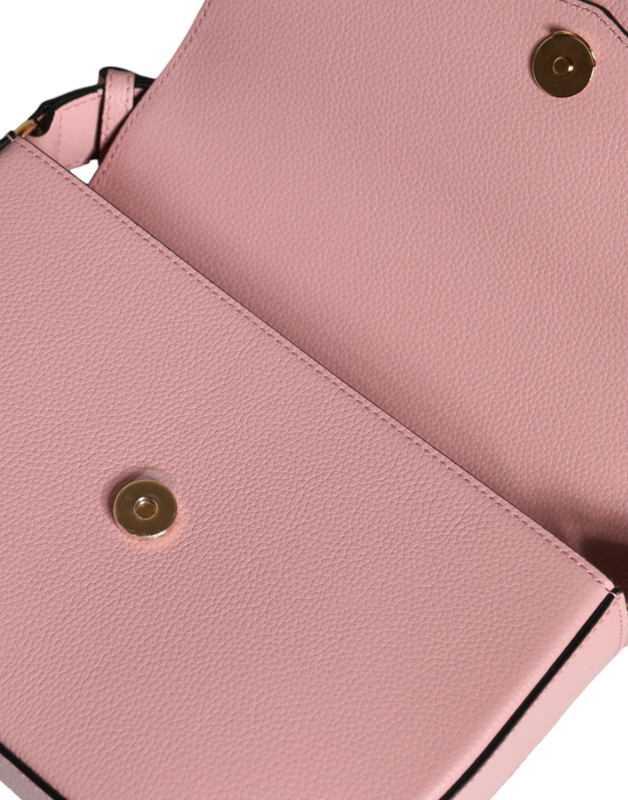 Pink grainy calf leather logo crossbody shoulder bag-null