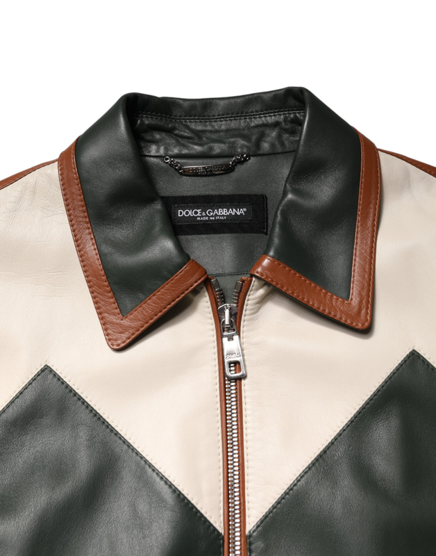 Multicolor leather full zip men biker jacket-null
